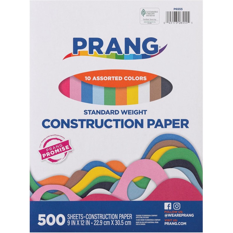 Prang (Formerly Art Street), papel de construcción, 10 colores surtidos, peso estándar, 9 x 12 pulgadas, 500 hojas