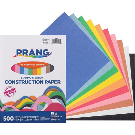 Prang (Formerly Art Street), papel de construcción, 10 colores surtidos, peso estándar, 9 x 12 pulgadas, 500 hojas