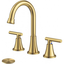 Grifo de baño de 3 agujeros, grifos de oro cepillado con drenaje y líneas