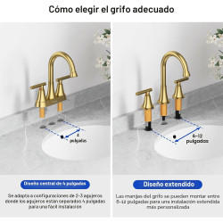 Grifo de baño de 3 agujeros, grifos de oro cepillado con drenaje y líneas