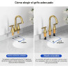 Grifo de baño de 3 agujeros, grifos de oro cepillado con drenaje y líneas