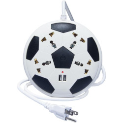 Paquete de 2 barras de contacto múltiple de fútbol con 4 enchufes universales, 2 puertos USB, cable de 6.6 ft.