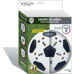 Paquete de 2 barras de contacto múltiple de fútbol con 4 enchufes universales, 2 puertos USB, cable de 6.6 ft.