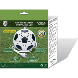 Paquete de 2 barras de contacto múltiple de fútbol con 4 enchufes universales, 2 puertos USB, cable de 6.6 ft.