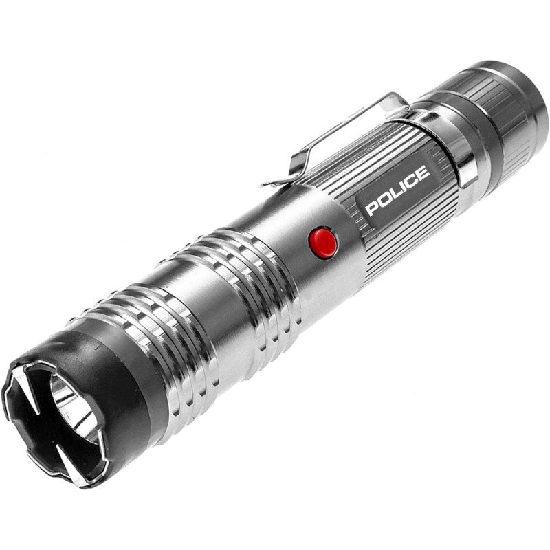 POLICE Stun Gun M12 - Mini de aluminio recargable con linterna LED, plata