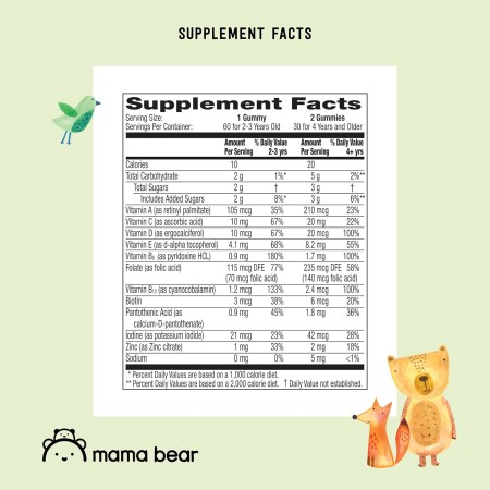 Marca Amazon – Mama Bear Organic Kids Multivitamínico, 60 gomitas, suministro de 1 mes (el embalaje puede variar)