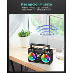 PRUNUS 750 Radio AM FM Portátil con Bluetooth Altavoz Doble