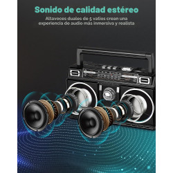 PRUNUS 750 Radio AM FM Portátil con Bluetooth Altavoz Doble