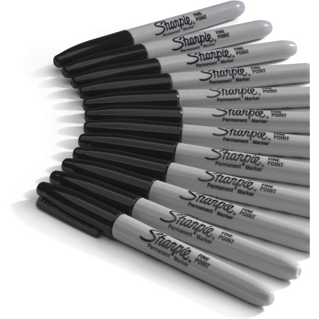 Sharpie Marcadores permanentes, punta fina, negro, 12 unidades