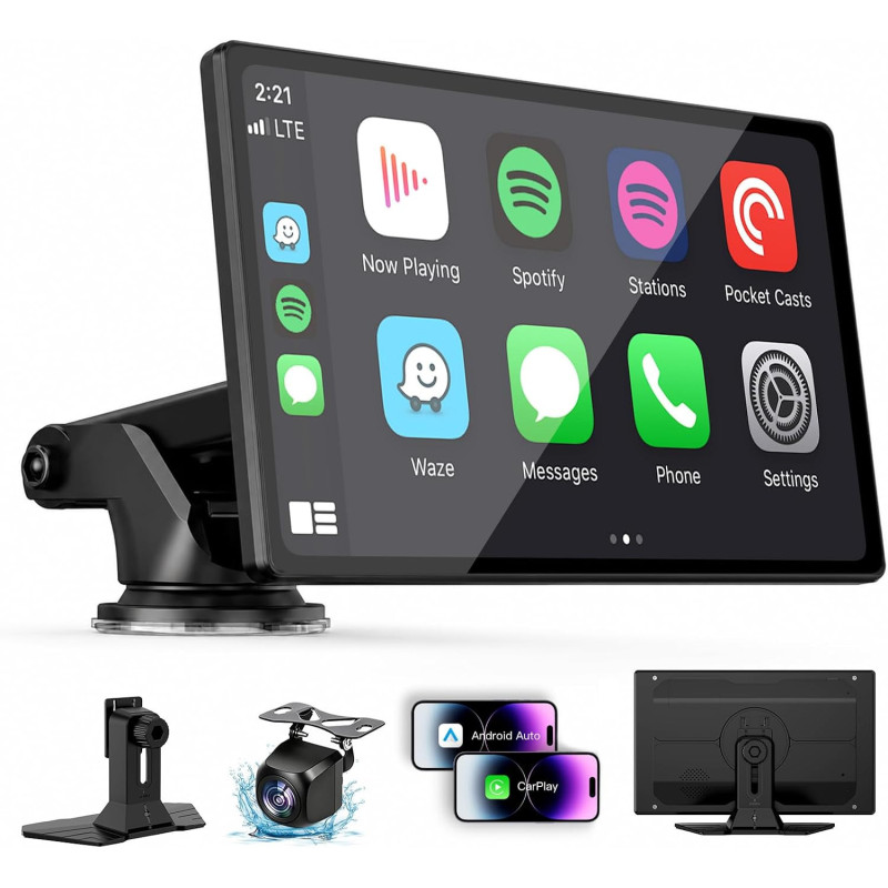 Pantalla inalámbrica CarPlay de 9 pulgadas con Apple Car Play y Android Auto para automóvil