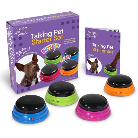 Hunger for Words Talking Pet - Juego de 4 botones grabables para perros, botones de perro parlante, enseña a tu perro a hablar,