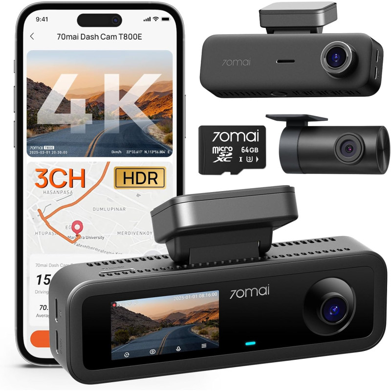 70mai Cámara de tablero 4K delantera y trasera en el interior