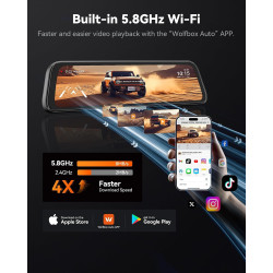 WOLFBOX G840S Cámara de Tablero con Espejo 4K de 12"