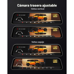 WOLFBOX G840S Cámara de Tablero con Espejo 4K de 12"