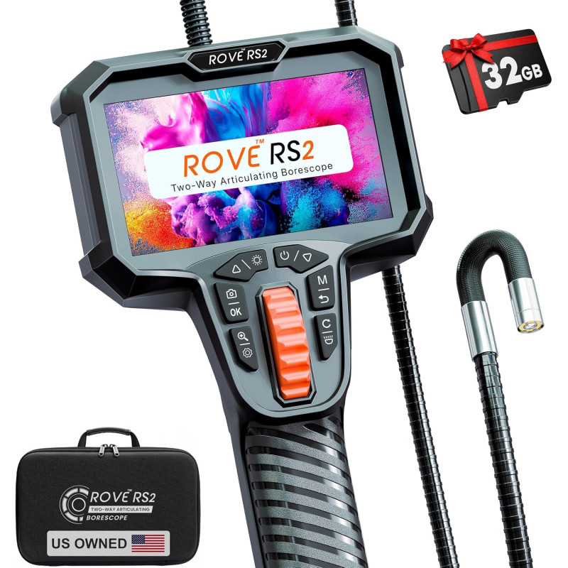 ROVE Cámara de boroscopio articulado RS2 con luz, 210 °, tarjeta de 32 GB