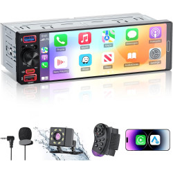 Estéreo de radio de un solo DIN para coche con Apple CarPlay y Android Auto