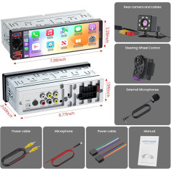 Estéreo de radio de un solo DIN para coche con Apple CarPlay y Android Auto