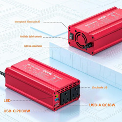 Inversor de corriente de onda sinusoidal recortada pico de 400 W CC 12 V a CA