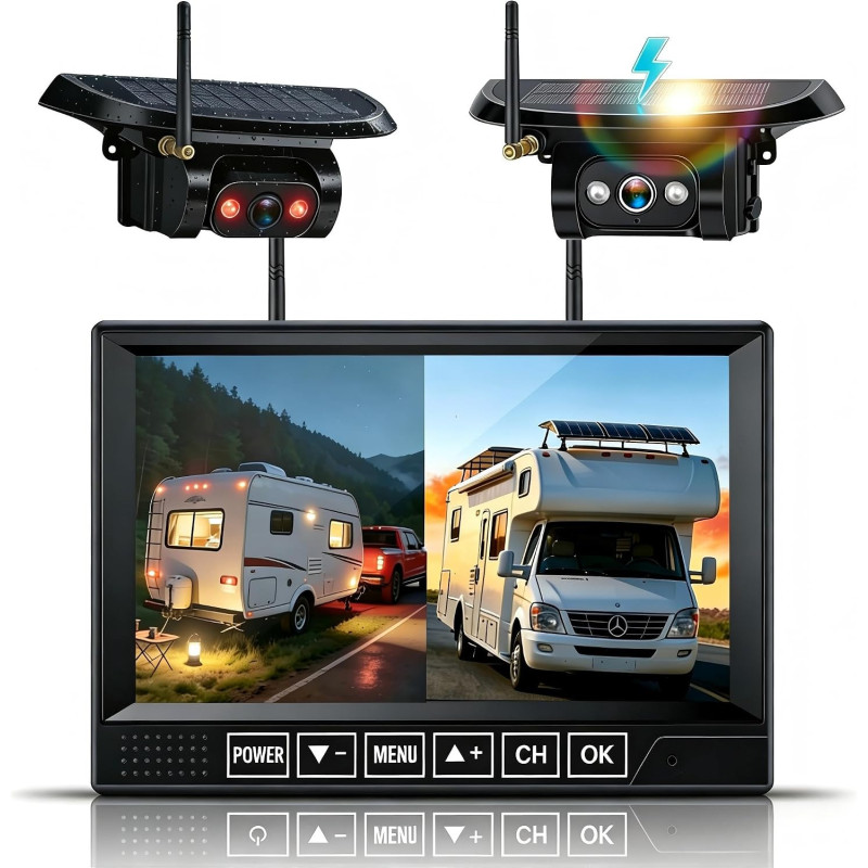 Cámara de respaldo inalámbrica dual HD 1080P: batería de 15200mAh hasta 3