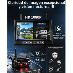 Cámara de respaldo inalámbrica dual HD 1080P: batería de 15200mAh hasta 3