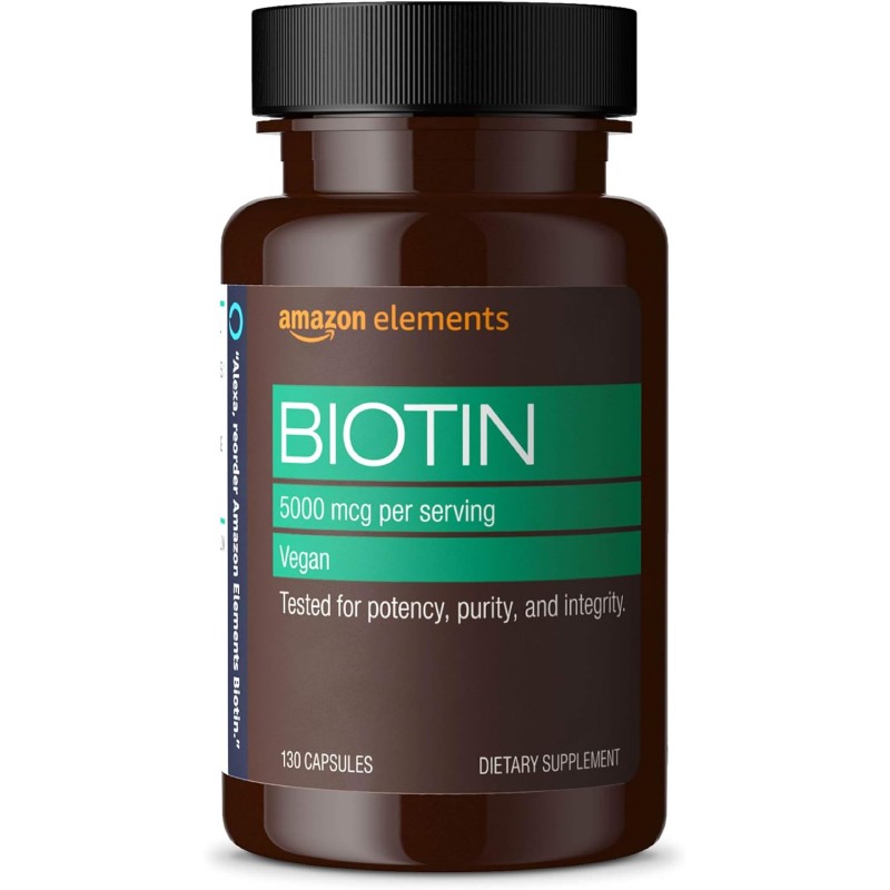 Biotina de Amazon Elements de 5,000 mg, vegana 130 cápsulas