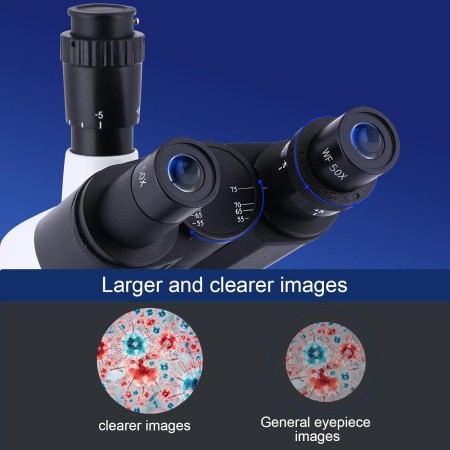 Woehrsh Microscopio trinocular compuesto H10x y WF50x oculares 40X-5000X Ampliación, microscopio trinocular compuesto LED de