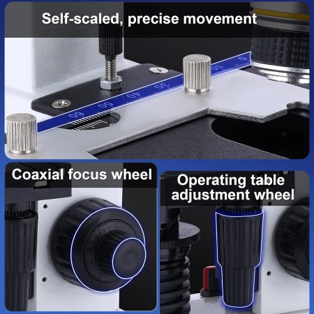 Woehrsh Microscopio trinocular compuesto H10x y WF50x oculares 40X-5000X Ampliación, microscopio trinocular compuesto LED de