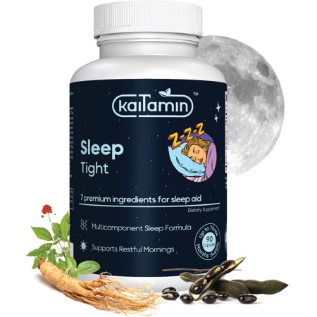 Kaitamin Ayuda natural para dormir de melatonina 7 en 1, teanina, 5-HTP, GABA, mucuna pruriens, felodendro y magnesio para el