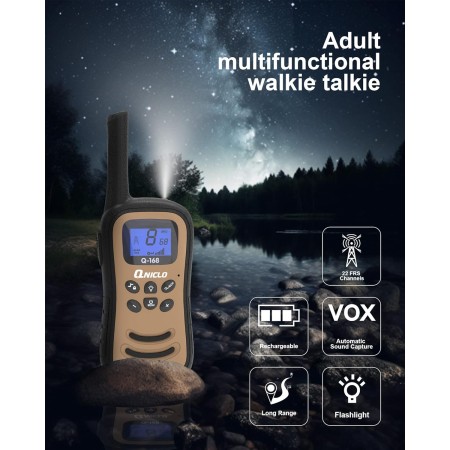 Qniglo Walkie Talkies para adultos, Walkie Talkies recargables de largo alcance con 22 canales FRS, radios VOX de 2 vías con