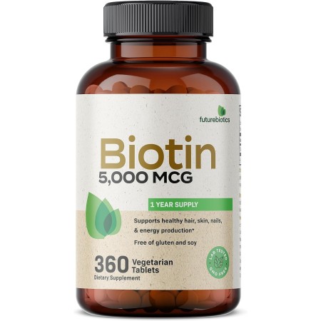 Futurebiotics Biotin 5000 MCG apoya la producción saludable de cabello, piel, uñas y energía sin OMG, 360 tabletas vegetarianas