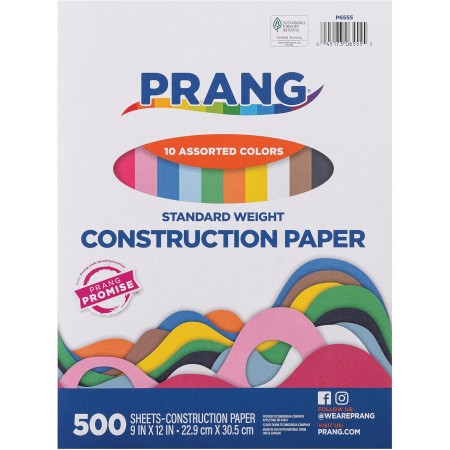 Prang (Formerly Art Street), papel de construcción, 10 colores surtidos, peso estándar, 9 x 12 pulgadas, 500 hojas