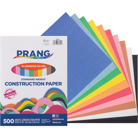 Prang (Formerly Art Street), papel de construcción, 10 colores surtidos, peso estándar, 9 x 12 pulgadas, 500 hojas