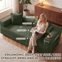GRUSIGN - Sofá cama convertible 5 en 1 de 78 pulgadas, pana deshuesada