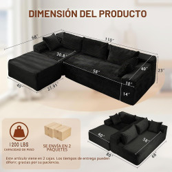 Korser Sofá modular modular sin hueso de 110 pulgadas con diván