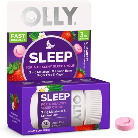 OLLY Sleep Fast Dissolve Tabletas, 3 mg de melatonina, vegano, fresa - 30 unidades