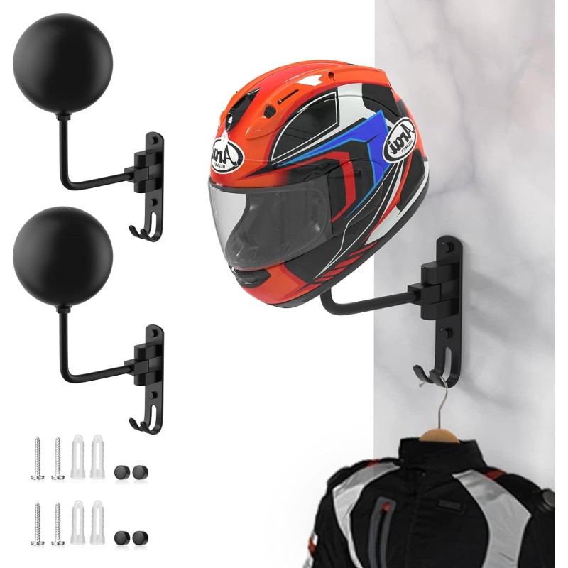 LIFXIZE Soporte de pared para casco giratorio de 180° para motocicleta, bicicleta, carreras, ropa exterior, equipo deportivo