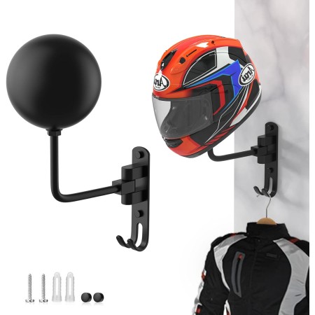 LIFXIZE Soporte de pared para casco giratorio de 180° para motocicleta, bicicleta, carreras, ropa exterior, equipo deportivo