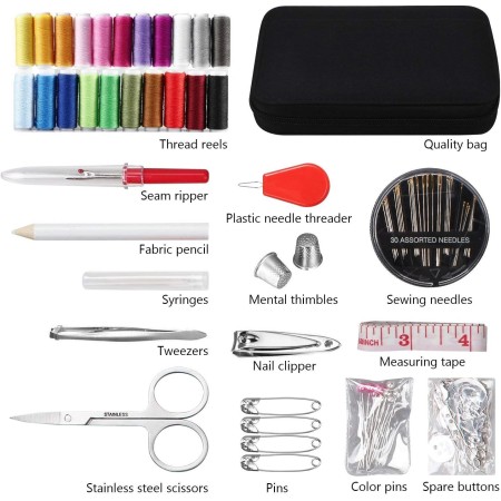 JUNING Kit de costura con estuche, suministros de costura portátiles para viajeros en casa, adultos, principiantes, emergencias,