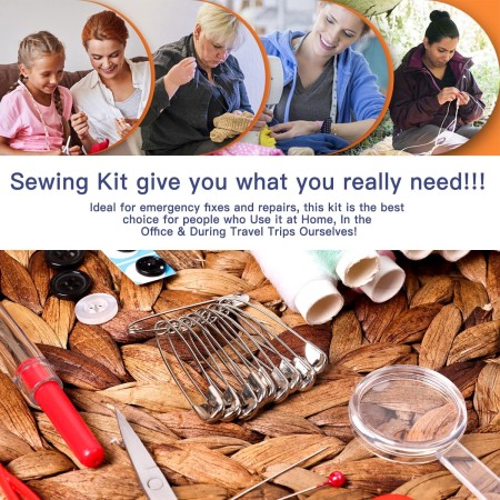 JUNING Kit de costura con estuche, suministros de costura portátiles para viajeros en casa, adultos, principiantes, emergencias,