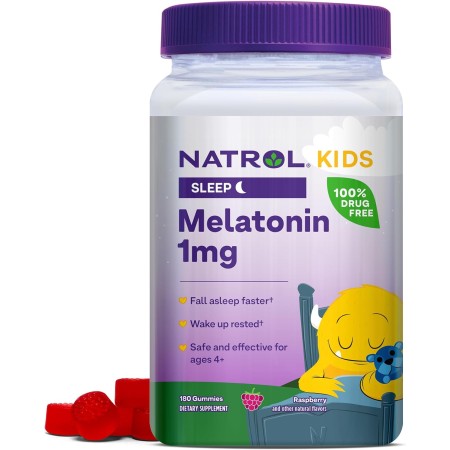 Natrol Melatonina para niños de 1 mg, suplemento dietético para un sueño reparador, 180 gomitas con sabor a bayas, suministro