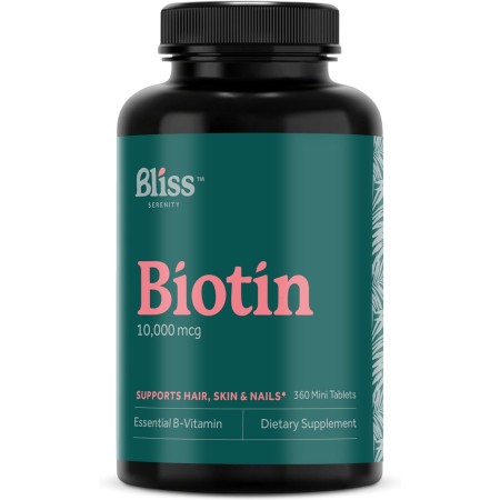 Bliss Serenity Biotin 10000mcg - Suplemento de biotina de máxima fuerza, vitaminas para la piel y las uñas para mujeres y
