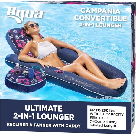 Aqua Campania Ultimate 2-in-1 Pool Float Lounge – Extra Large – Inflatable Pool Floats for Adults with Adjustable Backrest &