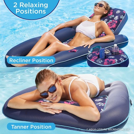 Aqua Campania Ultimate 2-in-1 Pool Float Lounge – Extra Large – Inflatable Pool Floats for Adults with Adjustable Backrest &