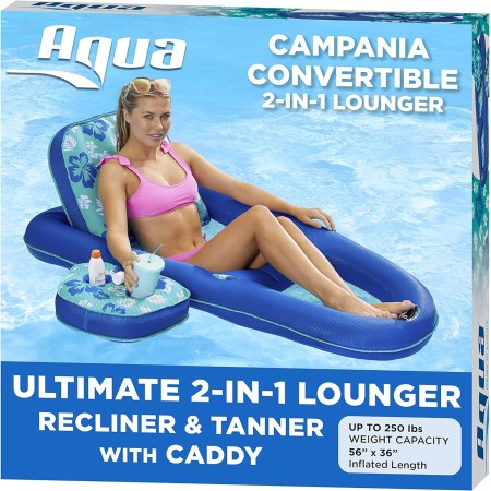 Aqua Campania Ultimate 2-in-1 Pool Float Lounge – Extra Large – Inflatable Pool Floats for Adults with Adjustable Backrest &