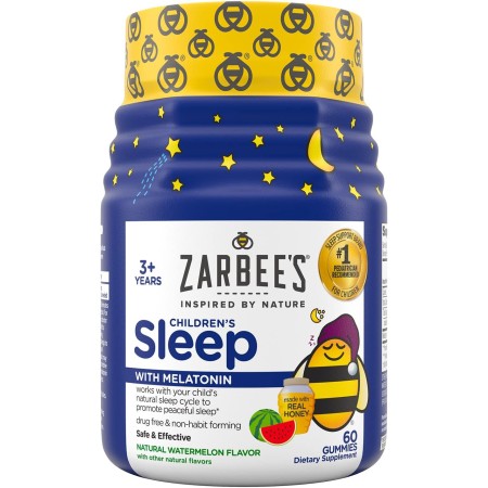 Zarbee's Gomitas de melatonina para niños, suplemento de ayuda para dormir para niños, suplemento de sueño eficaz y sin