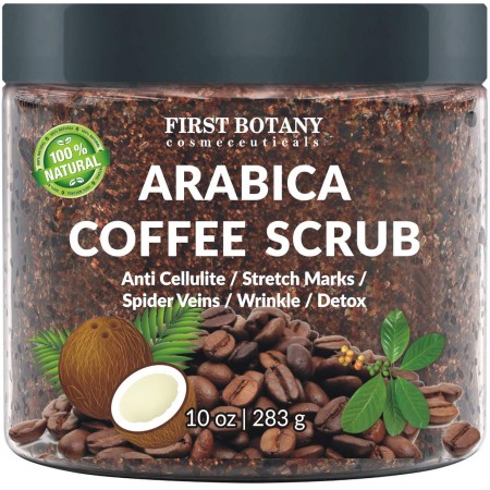 100% Natural Arabica Café Scrub 12 onzas) Con Café Orgánico, Coco y manteca de karité – Mejor Tratamiento acné, Anti Celulitis y
