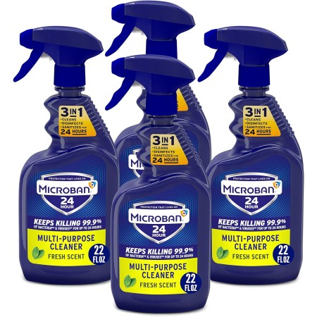 Microban Spray desinfectante, spray desinfectante y antibacteriano de 24 horas, limpiador de todos los fines, olor fresco, 4