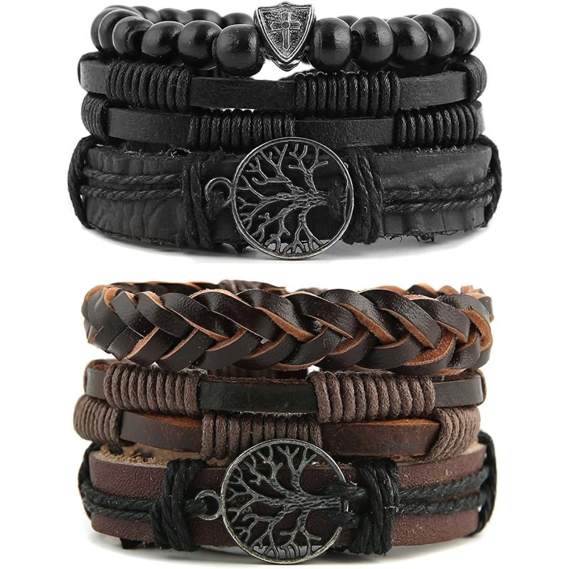 HZMAN Pulseras de cuero genuino con diseño de árbol de la vida para hombres y mujeres, diseño de ojo de tigre, piedra natural,