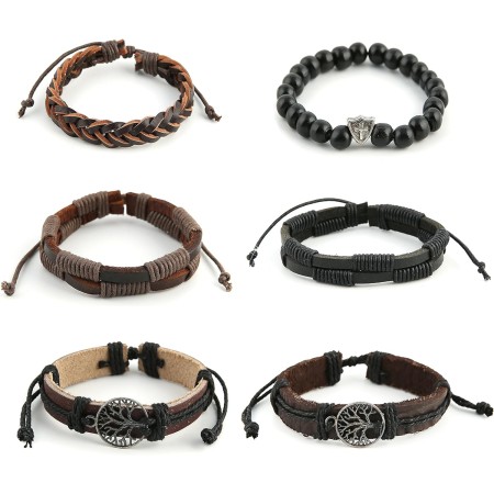 HZMAN Pulseras de cuero genuino con diseño de árbol de la vida para hombres y mujeres, diseño de ojo de tigre, piedra natural,