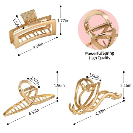 LUKACY Paquete de 6 pinzas de metal grandes para el cabello, pinzas de pelo doradas grandes de 4 pulgadas, pinzas de pelo